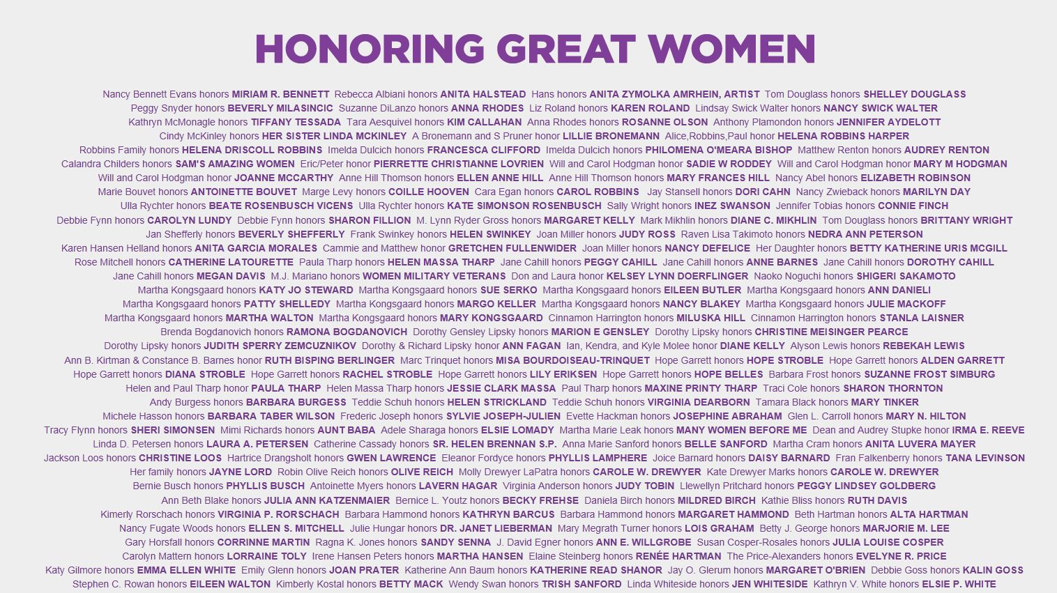 Honor a Woman Today!  Wall of Women